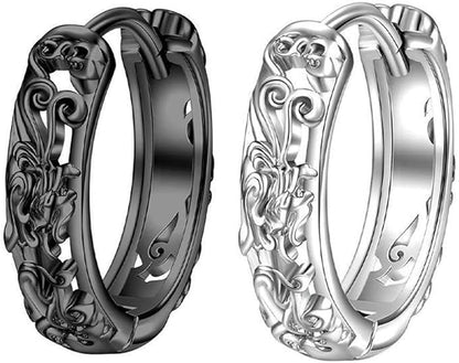 Rockyu メンズリングピアス 貔貅モチーフ 透かし彫り シルバー925 アレルギー対応 神秘的デザインアクセサリー