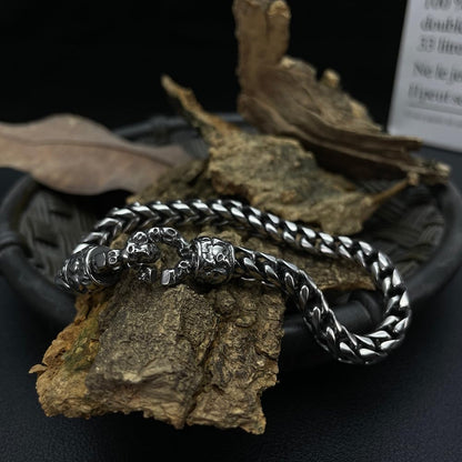 Rockyu ブレスレット メンズ シルバー スカルチェーン 髑髏モチーフ ステンレス 金属アレルギー対応