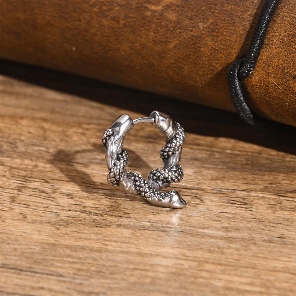 Rockyu ピアス メンズ ステンレス 蛇モチーフ フープ シルバー 金属アレルギー対応 片耳用