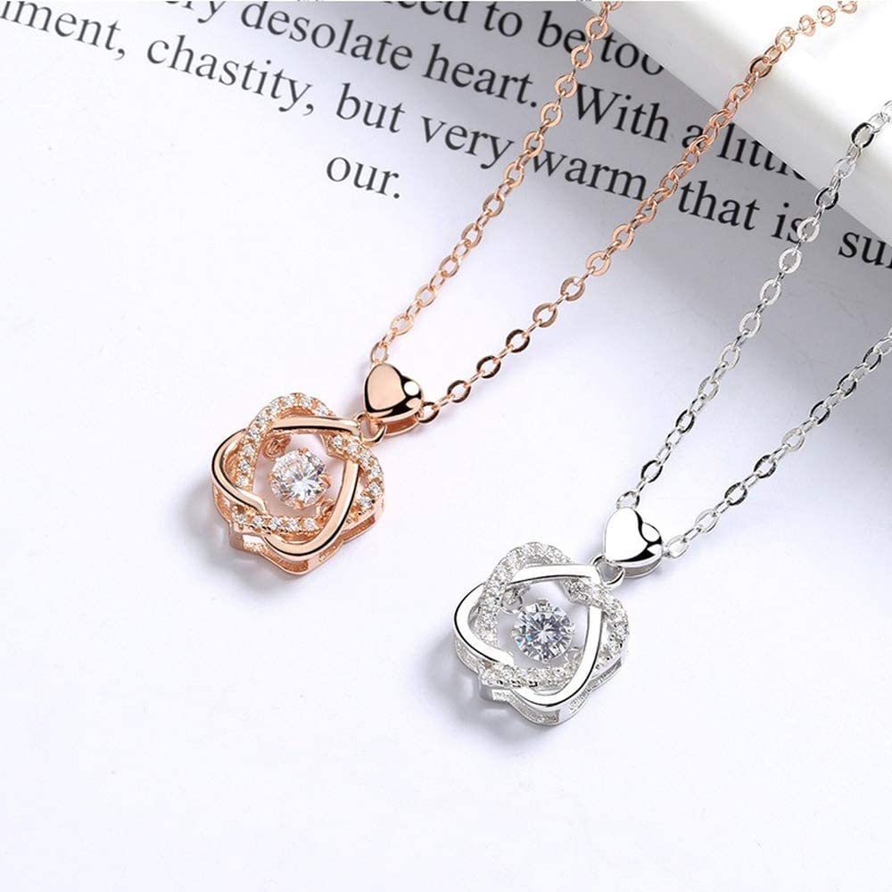 Rockyu ネックレス レディース 18金 ピンクゴールド ハートモチーフ ペンダント シルバー925 大きめ ジルコニア 星型チャーム付き 華やか アクセサリー