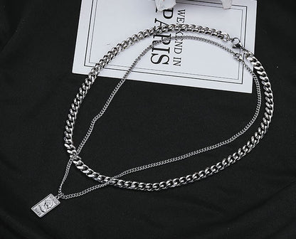 Rockyu メンズネックレス 二連チェーン シルバー ペンダント 喜平チェーンスタイル