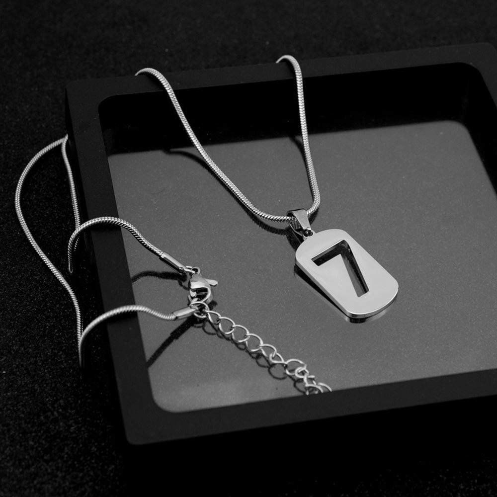 Rockyu メンズ ネックレス 数字7 シルバー ステンレス プレート ペンダント 幸運 シンプル