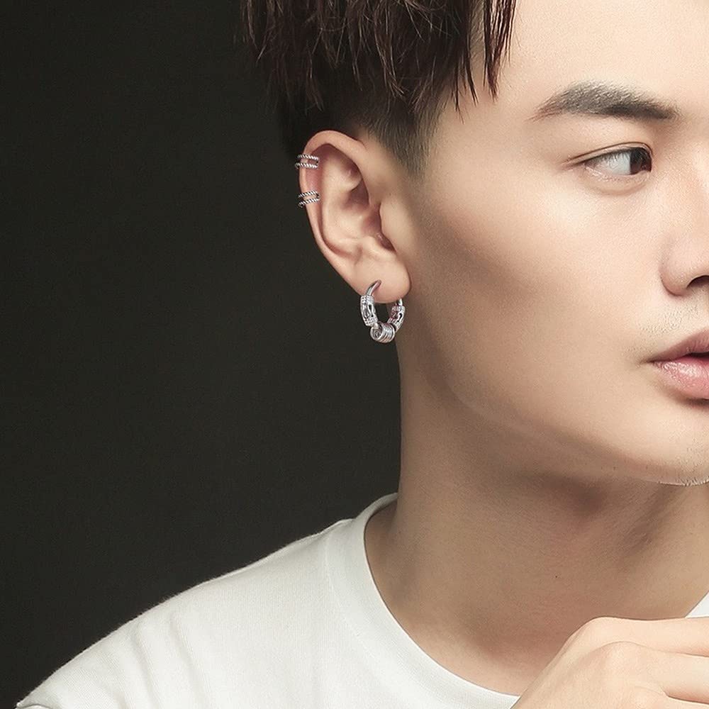 Rockyu 龍紋フープピアス メンズ 両耳用 サージカルステンレス 小さめ シンプルデザイン