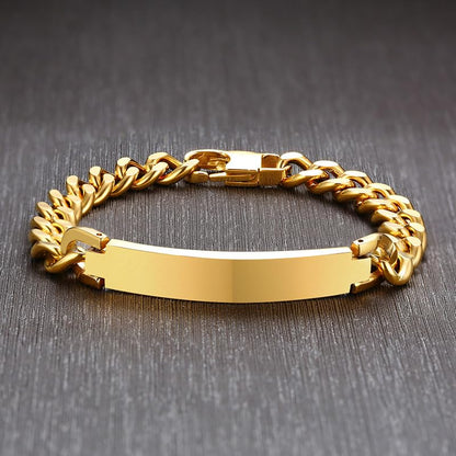 Rockyu ブレスレット メンズ レディース プレート チェーン ステンレス製 IPゴールド仕上げ