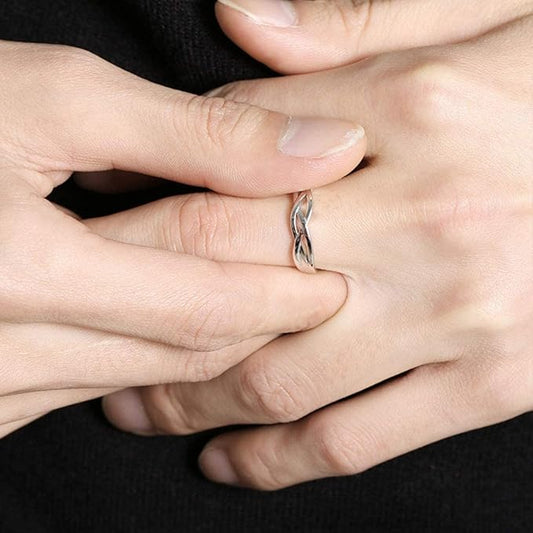 Rockyu メンズリング S925純銀 開口デザイン ツイスト編み風 シンプル指輪