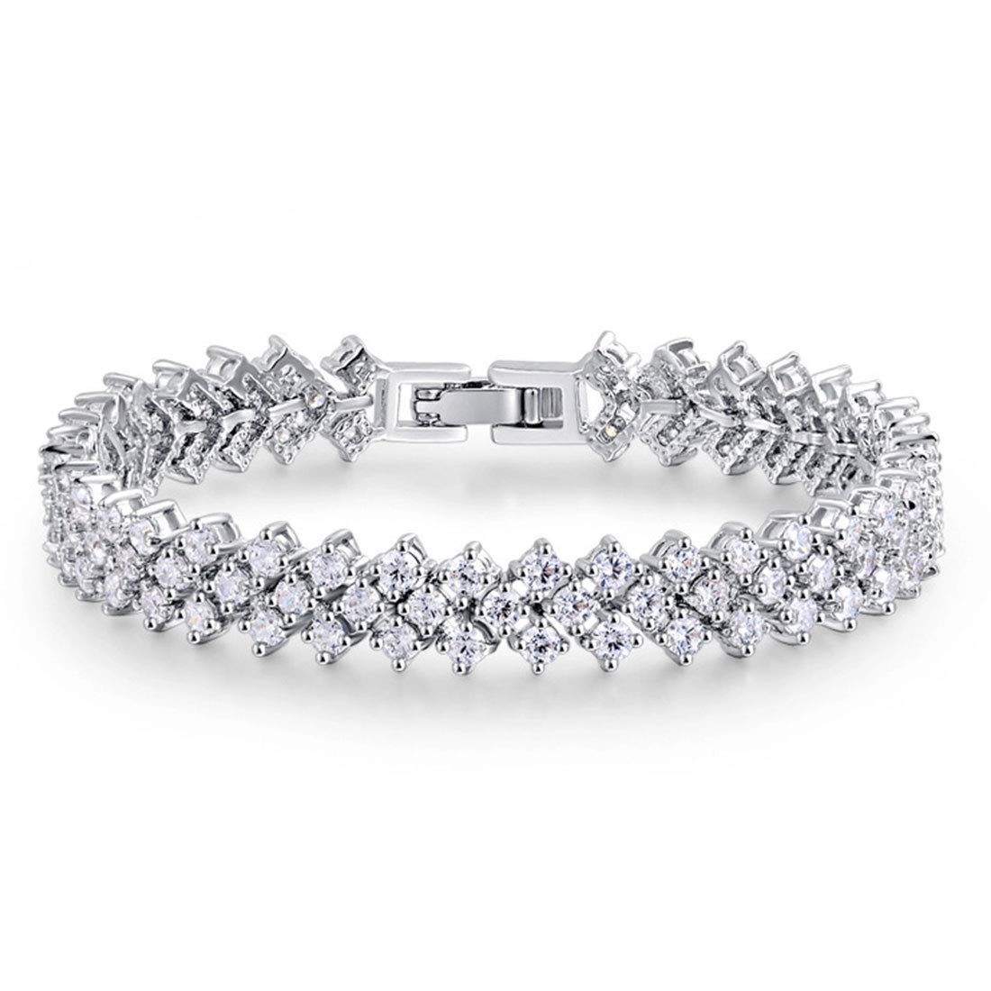 Rockyu ブレスレット レディース シルバー プラチナ仕上げ AAAジルコニア 豪華キラキラ腕輪