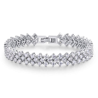 Rockyu ブレスレット レディース シルバー プラチナ仕上げ AAAジルコニア 豪華キラキラ腕輪