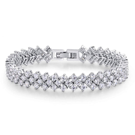 Rockyu ブレスレット レディース シルバー プラチナ仕上げ AAAジルコニア 豪華キラキラ腕輪