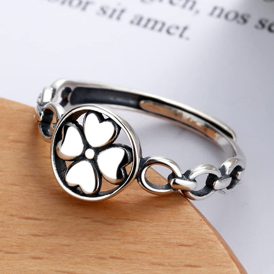 Rockyu フラワーモチーフリング レディース シルバー925 花デザイン フリーサイズ