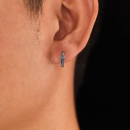 Rockyu ピアス メンズ ステンレス 片耳 剣モチーフ フープ型 シルバー アレルギー対応