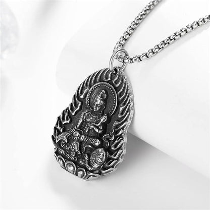 Rockyu 観音菩薩ネックレス メンズ 316Lステンレス製 お守りペンダント シルバー仕上げ