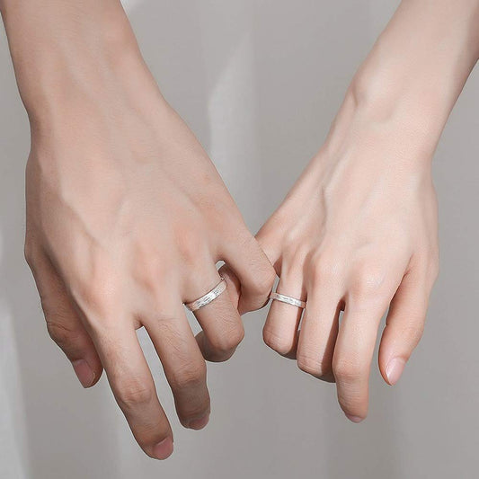 Rockyu ペアリングセット シルバー925 木目調デザイン カップル用フリーサイズ