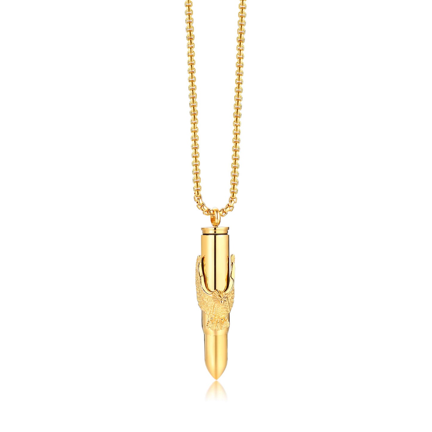 Rockyu 弾丸ネックレス メンズ 鷲の爪デザイン ステンレス製 遺骨入れ シルバー＆ゴールド