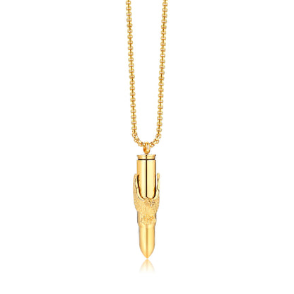 Rockyu 弾丸ネックレス メンズ 鷲の爪デザイン ステンレス製 遺骨入れ シルバー＆ゴールド