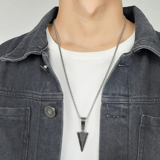Rockyu ネックレス メンズ ステンレス 矢じり 三角モチーフ 金属アレルギー対応