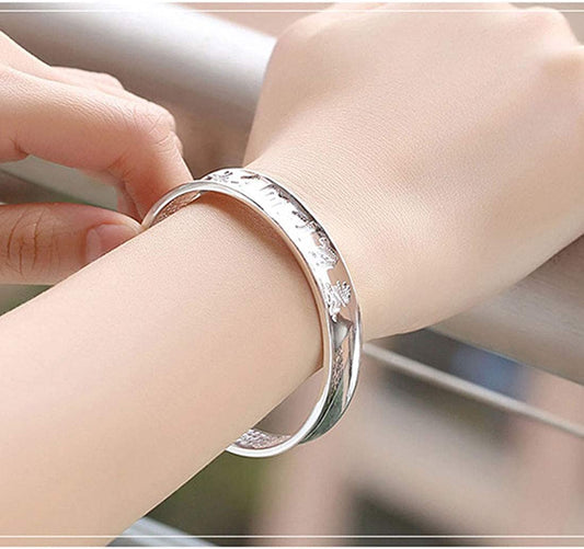 Rockyu バングル ブレスレット メンズ レディース シルバー ブラック 六字真言 刻印 幅広デザイン サイズ調節可