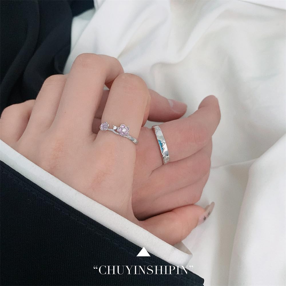ペアリング カップル 人気 フリーサイズ 2個 セット お洒落 結婚指輪 シルバー925リング 富士山 桜 愛の証 バレンタインデー 恋人の日 プレゼント