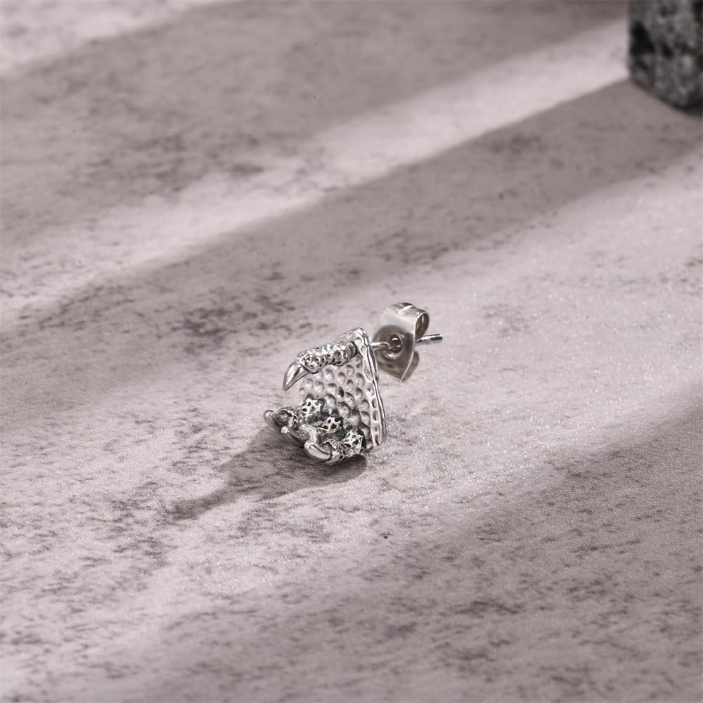 Rockyu メンズピアス 竜の爪モチーフ シルバー ステンレス 金属アレルギー対応 片耳用