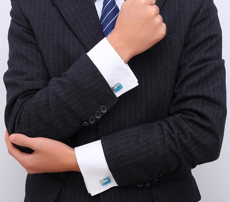 Rockyu カフスボタン メンズ シルバー ブルークリスタル 袖口 ピンブローチ