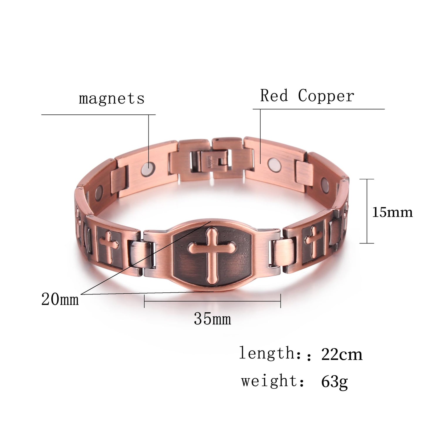 Rockyu 赤銅クロス磁気ブレスレット メンズ 静電気除去