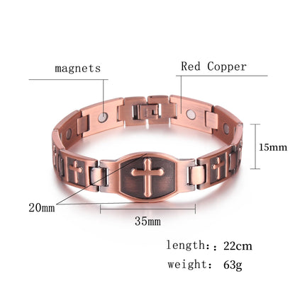 Rockyu 赤銅クロス磁気ブレスレット メンズ 静電気除去