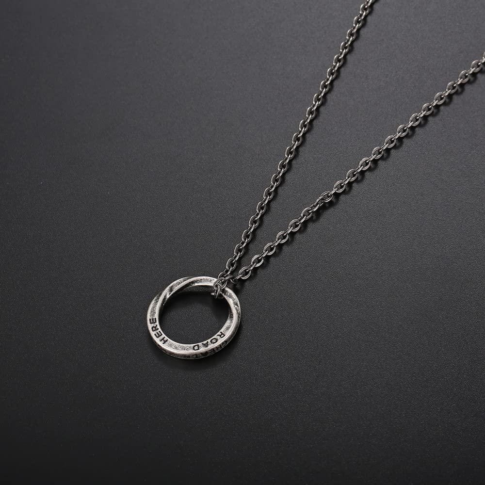 Rockyu ネックレス メンズ シルバー リングホルダーペンダント｜60cm チタンチェーン 指輪風デザイン 男女兼用