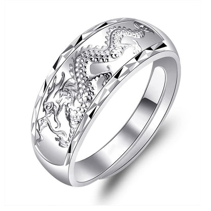 Rockyu 龍鳳彫りリング フリーサイズ 純銀製 シルバー990 メンズ レディース兼用 結婚指輪 伝統