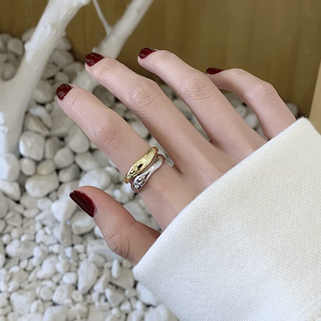 Rockyu 雫デザインリング S925シルバー製 フリーサイズ レディース指輪