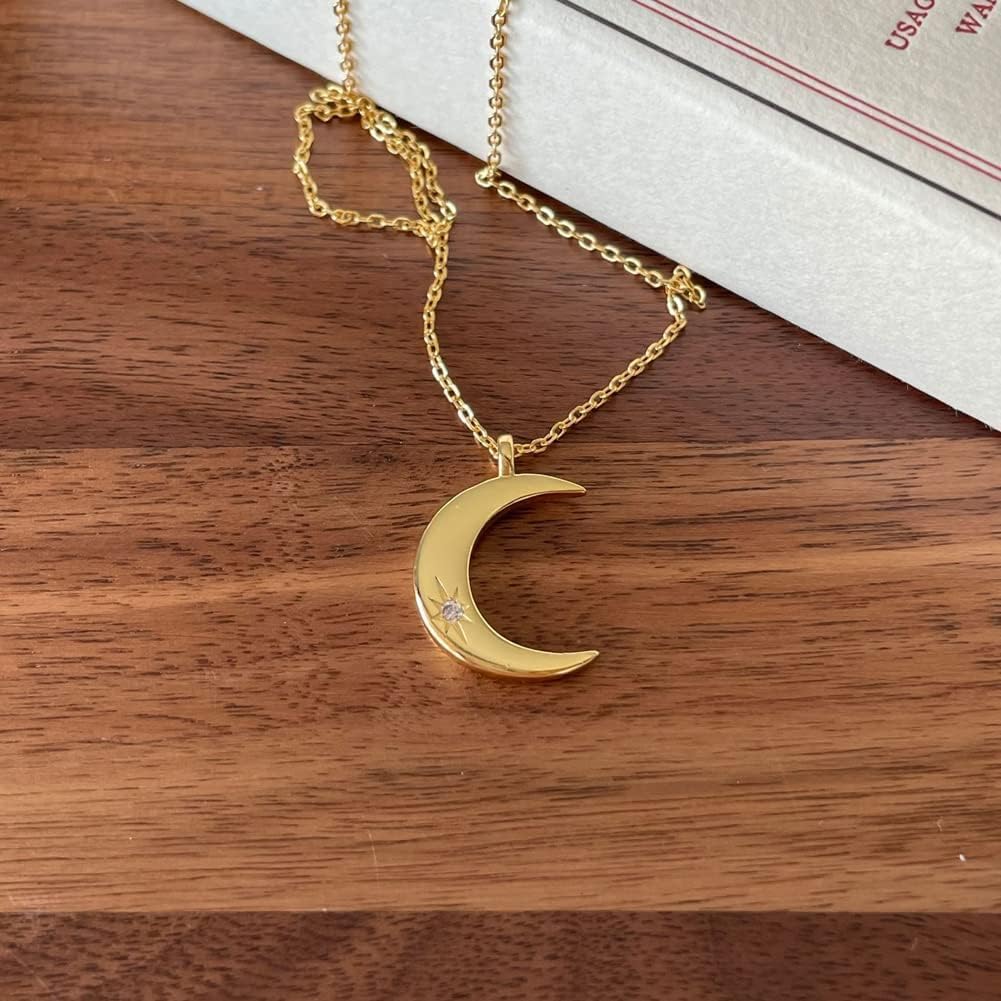 Rockyu 月ネックレス レディース シルバー925 三日月ペンダント ジルコニア入り 可愛いデザイン
