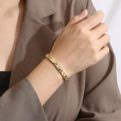 Rockyu チタン磁気ブレスレット レディース ジルコニア付 ゴールド／ピンクゴールド