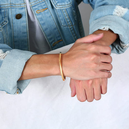 Rockyu C型チタンバングル レディース メンズ兼用 シルバー ゴールド ピンクゴールド ブラック サイズ調整可