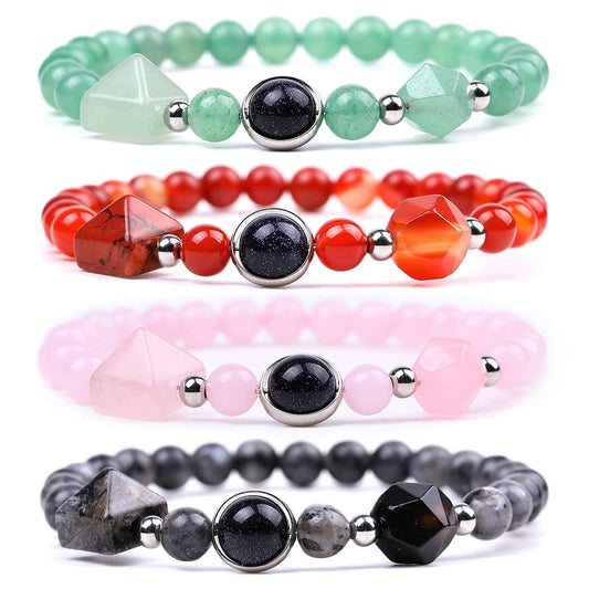 Rockyu ブレスレット レディース メンズ 天然石 パワーストーン 数珠 ピラミッド型ビーズ タイガーアイ ラピスラズリ ブラックオニキス 誕生日 プレゼント