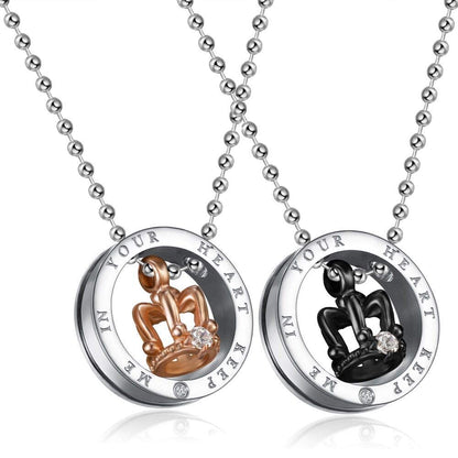 Rockyu クラウンリングペンダントネックレス レディース メンズ