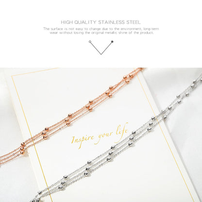 Rockyu アンクレット レディース ステンレス 多層チェーン ビーズ付き ローズゴールド/シルバー/ゴールド 調整可能
