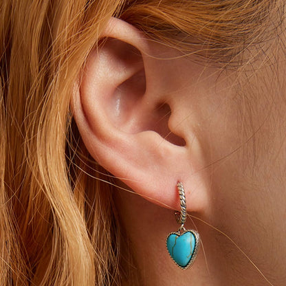 Rockyu シルバー925 ハート×ターコイズ フープピアス（ツイストデザイン）