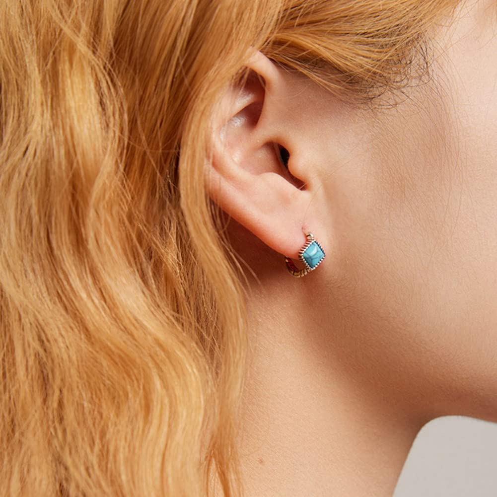 ckyu シルバー925 スクエアターコイズ ツイストフープピアス（小さめ・両耳用）