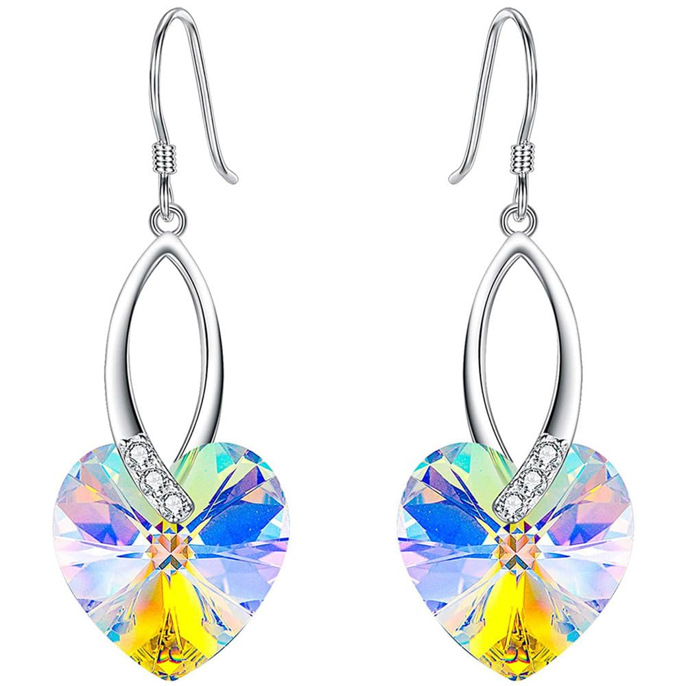 Rockyu シルバー925 ハート型 オーストリアクリスタル 揺れるピアス レディース