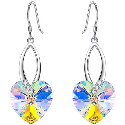 Rockyu シルバー925 ハート型 オーストリアクリスタル 揺れるピアス レディース