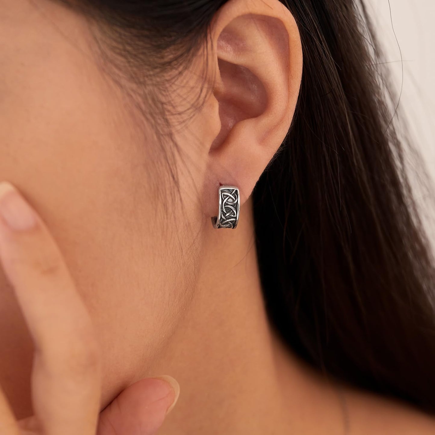 Rockyu イヤーカフ メンズ レディース ステンレス 幾何学模様 シルバー ユニセックス ノンホールイヤリング