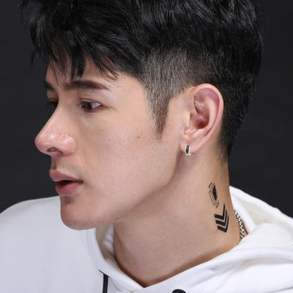 Rockyu フェイクピアス メンズ シルバー 黒 ローマ数字 チタン ノンホール