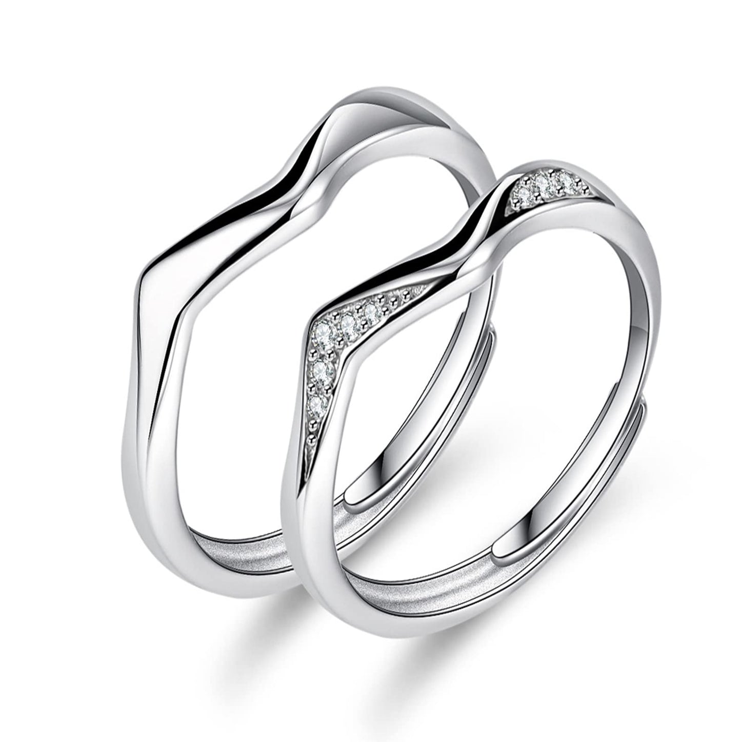 波打つシルエットのシルバー925ペアリング｜フリーサイズ 結婚指輪 カップル用