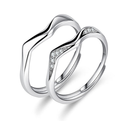 波打つシルエットのシルバー925ペアリング｜フリーサイズ 結婚指輪 カップル用