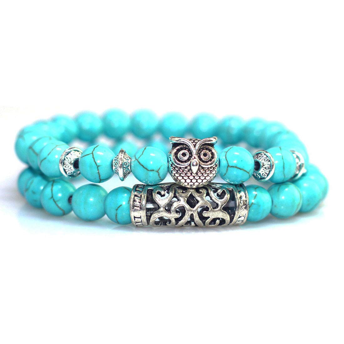 Rockyu ブレスレット ターコイズ 数珠 菩薩デザイン 天然石 2本セット