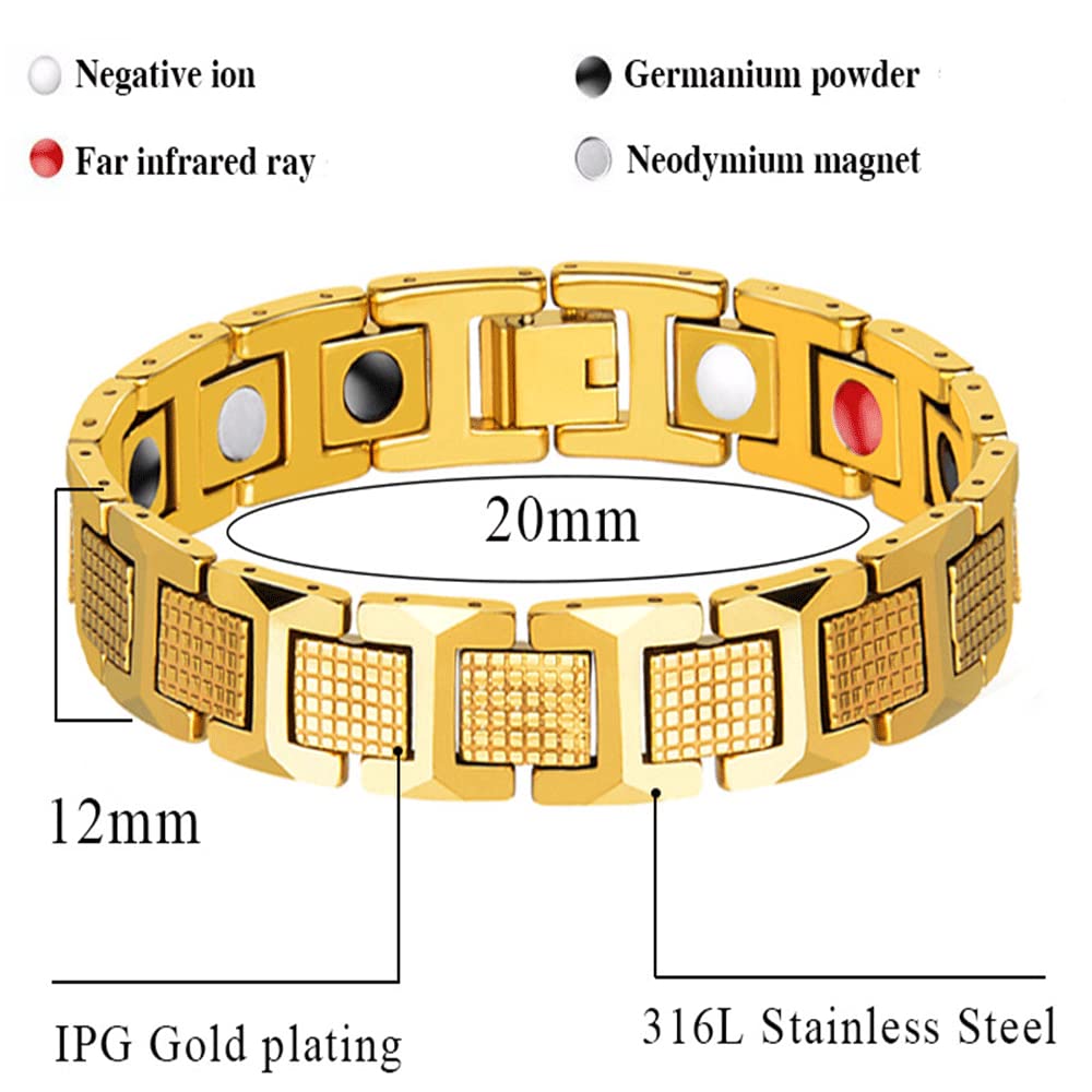 Rockyu ブレスレット メンズ 磁気 ステンレス ブラック シルバー ゴールド ゲルマニウム 幅広 アクセサリー