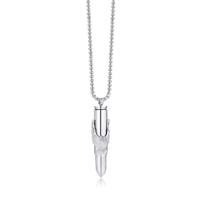 Rockyu 弾丸ネックレス メンズ 鷲の爪デザイン ステンレス製 遺骨入れ シルバー＆ゴールド