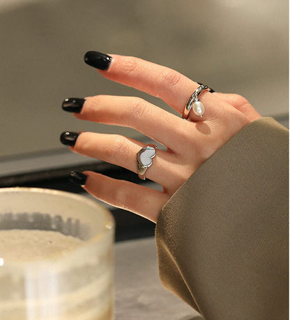 Rockyu ハートリング レディース シルバー925 ゴールド フリーサイズ 金属アレルギー対応 鏡面仕上げ