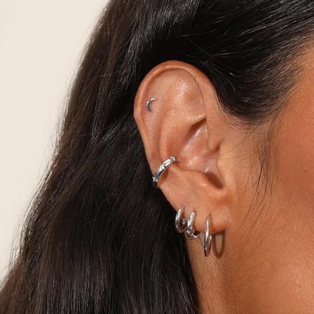 Rockyu ピアス レディース フープ ゴールド＆シルバー 18金メッキ シルバー925 星モチーフ ジルコン付き 軽量