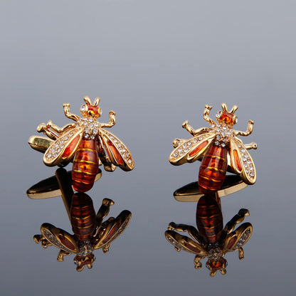 Rockyu カフスボタン メンズ 蜜蜂モチーフ ピンクゴールド＆レッド ビジネス＆カジュアル