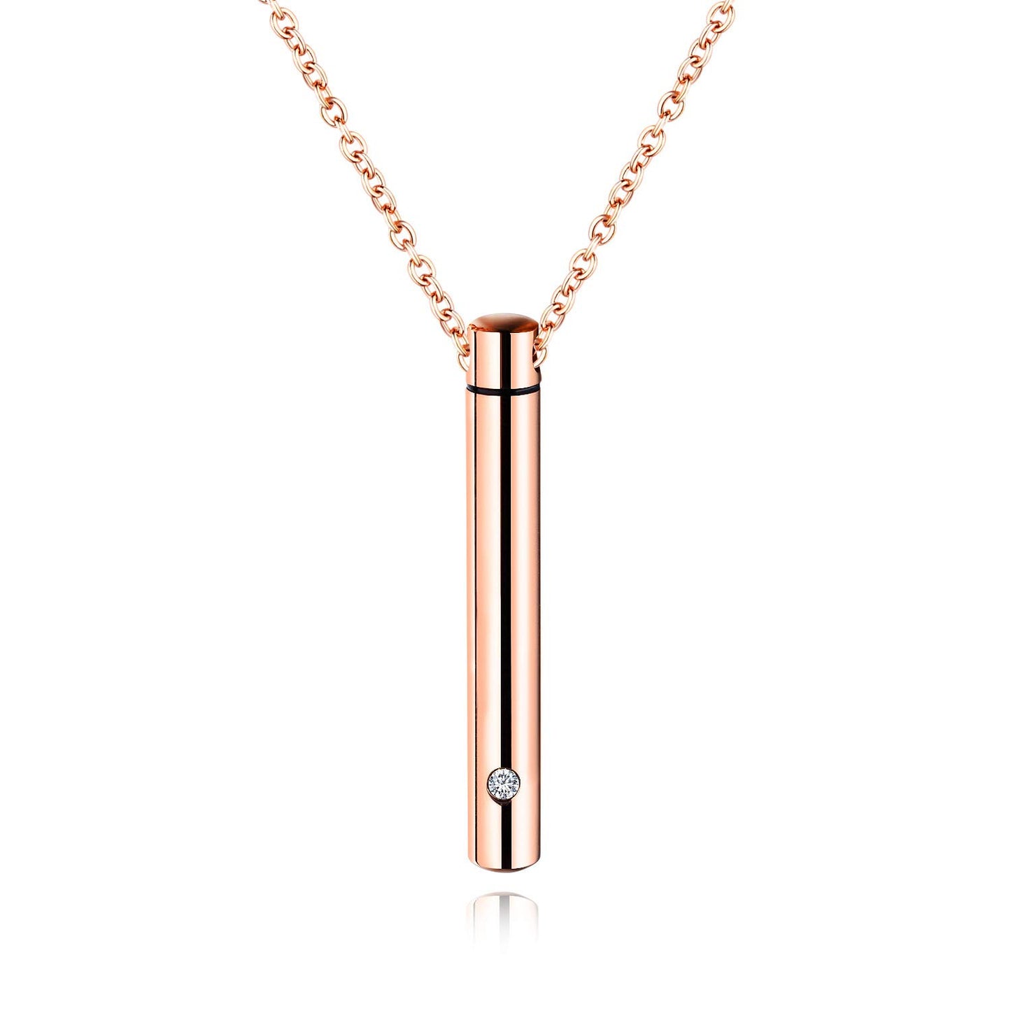 Rockyu 円筒カプセル 遺骨ネックレス｜ジルコニア×ステンレス製 手元供養ペンダント