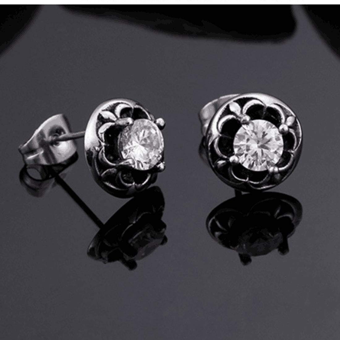 Rockyu 星型クラウンピアス メンズ＆レディース – ブラック＆クリア ジルコニア×ステンレス（10mm）